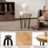 Fun Memories Round Coffee Table - Elm Wood Nesting Table with Metal Legs & Non Slip Feet Base - Rustic Nesting End Tables for Living Room Bedroom - 14" D x 14" W x 16" H - Natural Color Fun Memories