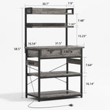 Mexin Bakers Rack with Power Outlets, 5-Tier Microwave Oven Stand with 2 Drawers, Kitchen Stand Coffee Bar Table with Storage, Heavy Duty Kitchen Shelves(Grey) Mexin