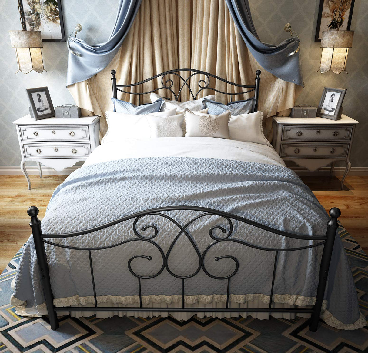 YERPERFO Metal Full Bed Frame with Headboard and Footboard Farmhouse Platform Bed Frame Full Size Under Bed Storage No Box Spring Needed and Easy Assembly (Full, Black) YERPERFO