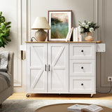 HOOBRO Kitchen Island with Power Outlet, Kitchen Island on Wheels, Rolling Kitchen Island Cart with 3 Drawers, Storage Cabinet and Adjustable Shelf, for Home and Kitchen, White and Natural WN15UZD01 HOOBRO