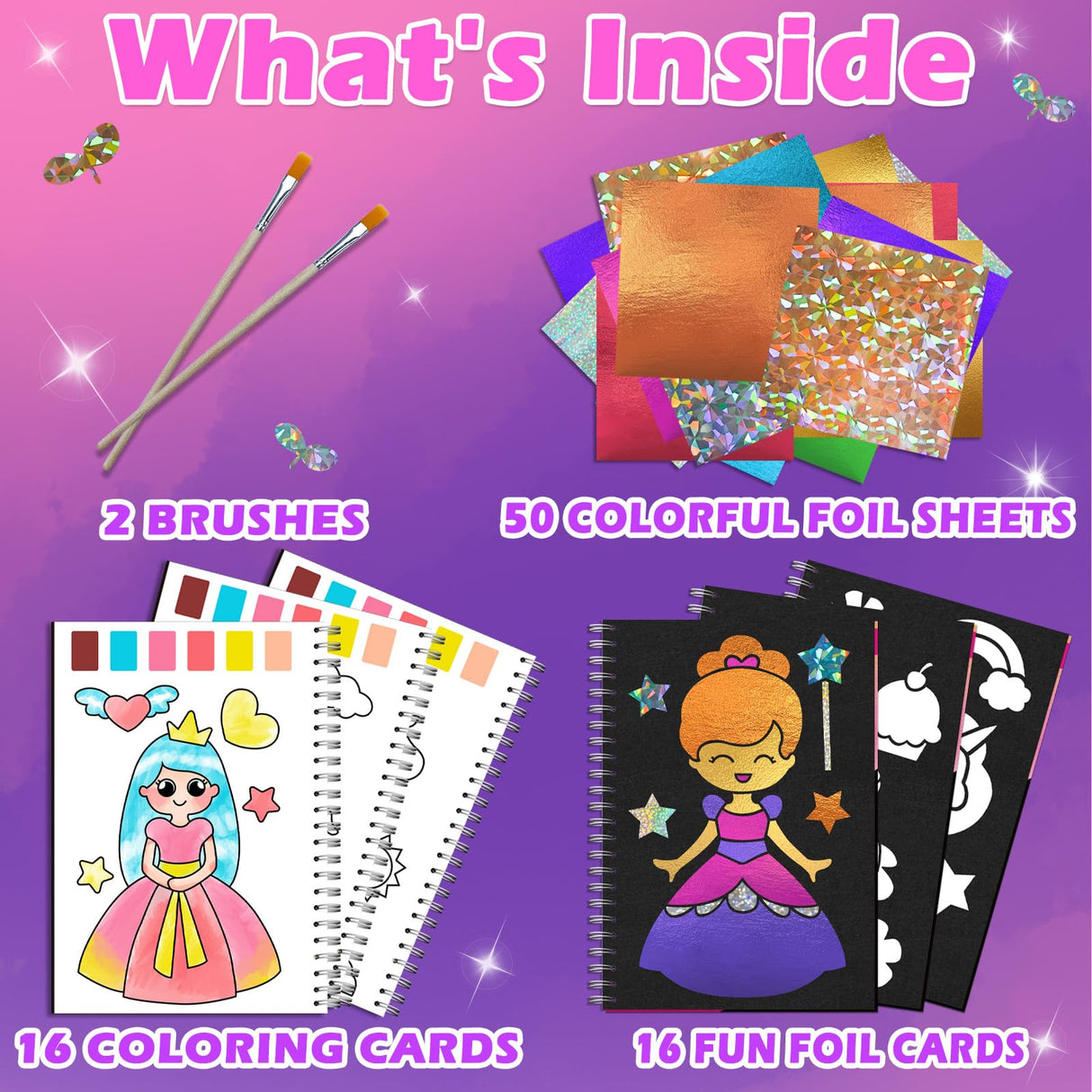 SOOVSY Foil Art Fun & Craft Activity Toys Kit, Foil Animals Crafts Children Fun DIY Creative Toy of The Year, No Mess Art Kits for Kids, Gift for Boys Girls Ages 4, 5, 6, 7, 8, 9 (Princess&Coloring) SOOVSY