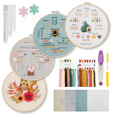 kasateri 4 Sets Beginner Embroidery Kit, Embroidery Kit for Beginners Adults Easy Hand Embroidery with Tools Bamboo Hoop Stamped Cloth Starter Cross Stitch Kits Needlepoint Craft Kits for Adults kasateri