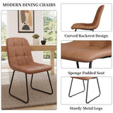 HIPIHOM 45.3 Inch Round Dining Table Set for 4, Mid Century Modern Small Coffee Set for Dining Room Kitchen Apartment (Dark Walnut Table + 4 U-Shaped Brown Chairs) HIPIHOM