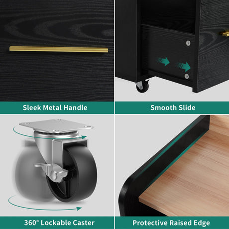 YITAHOME File Cabinet with Charging Station, Printer Table Cabinet for Home Office, Printer Stand Cart, Fits A4, Letter, Legal Size Files, Office Furniture, Black YITAHOME