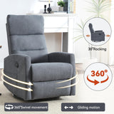 PELUMY Manual Recliner Chair with 360° Swivel & Rocking, Fabric Recliner for Living Room, Bedroom, Nursery, No Tools Assembly, 155° Recline, Compact for Small Spaces（Grey） PELUMY
