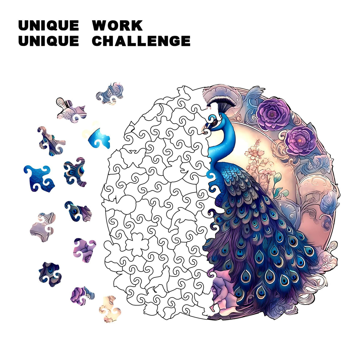 IKFUVACT Unique Wooden Jigsaw Puzzles, Wood Puzzles for Adults, Family Puzzle Game (Peacock, Large) IKFUVACT