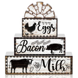 4 Pcs Farmhouse Wood Stacking Blocks Cow Rooster Pig Tiered Tray Decor Rustic Decorative Faux Stacked Book Farm Animal Table Sign Decor for Home Living Room Kitchen Dining Room Shelf Table Centerpiece Jetec