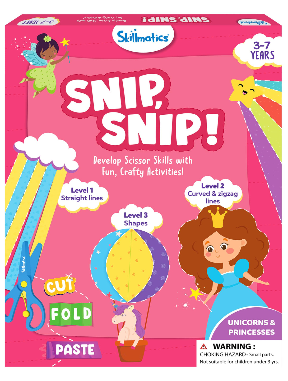 Skillmatics Scissor Skills Activity Book - Snip Snip, 25 Fun Cutting & Creative Activities for Preschoolers, 2 Child-Safe Scissors, Fine Motor Skills Craft Kit, Gifts for Kids Ages 3, 4, 5, 6, 7 Skillmatics