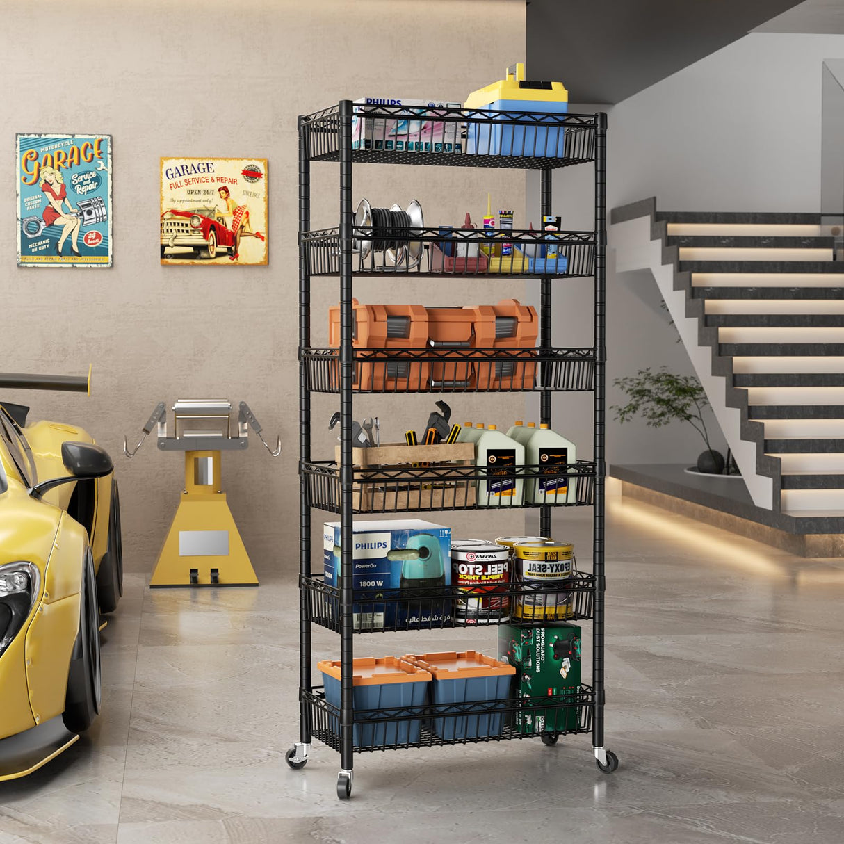 SINGAYE Shelf 6 Tier Wire Shelving Unit Adjustable Storage Shelves Big Basket Rack for Garage Kitchen Office Pantry Laundry Room Organizers13.5 D x 30" W x 65" H Black SINGAYE