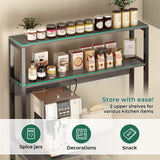 SUPERJARE Bakers Rack with Power Outlet, 35.4 Inches Coffee Bar with Wire Basket, Kitchen Microwave Stand with 6 S-Shaped Hooks, Open Storage Shelves, Charcoal Gray SUPERJARE