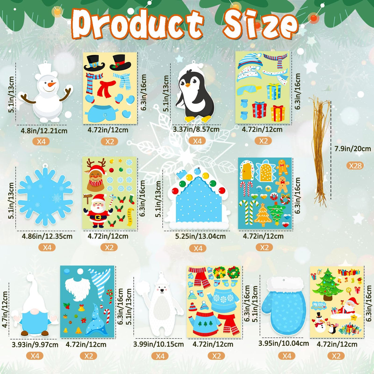 GuassLee Christmas Crafts Ornament Making Kit for Kids - 28pcs DIY Christmas Cutouts with Snowman Snowflake Penguin Gnome Christmas Stickers for Tree Decorations Christmas Winter Party Favors Supplies GuassLee