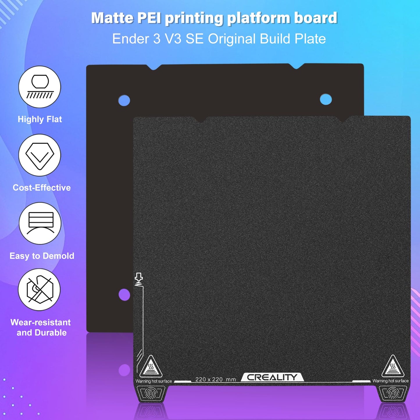 Creality Official Ender 3 V3 SE Build Plate Spring Steel Platform Plate Kit Textured PEI Sheet 235x235mm for Ender 3 Pro/Ender 5 Pro/Ender-3 S1 Pro/Ender-3 V2 Neo/Ender-3 V3 KE//K1/K1C 3D Pri - WoodArtSupply