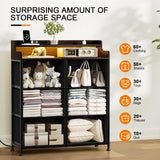 REAHOME Dresser for Bedroom with Charging Station and LED Lights, 6 Drawers Dresser TV Stand with Wooden Top, Tall Fabric Chest of Drawer with Sturdy Frame for Closet, Living Room, Hallway, Brown REAHOME