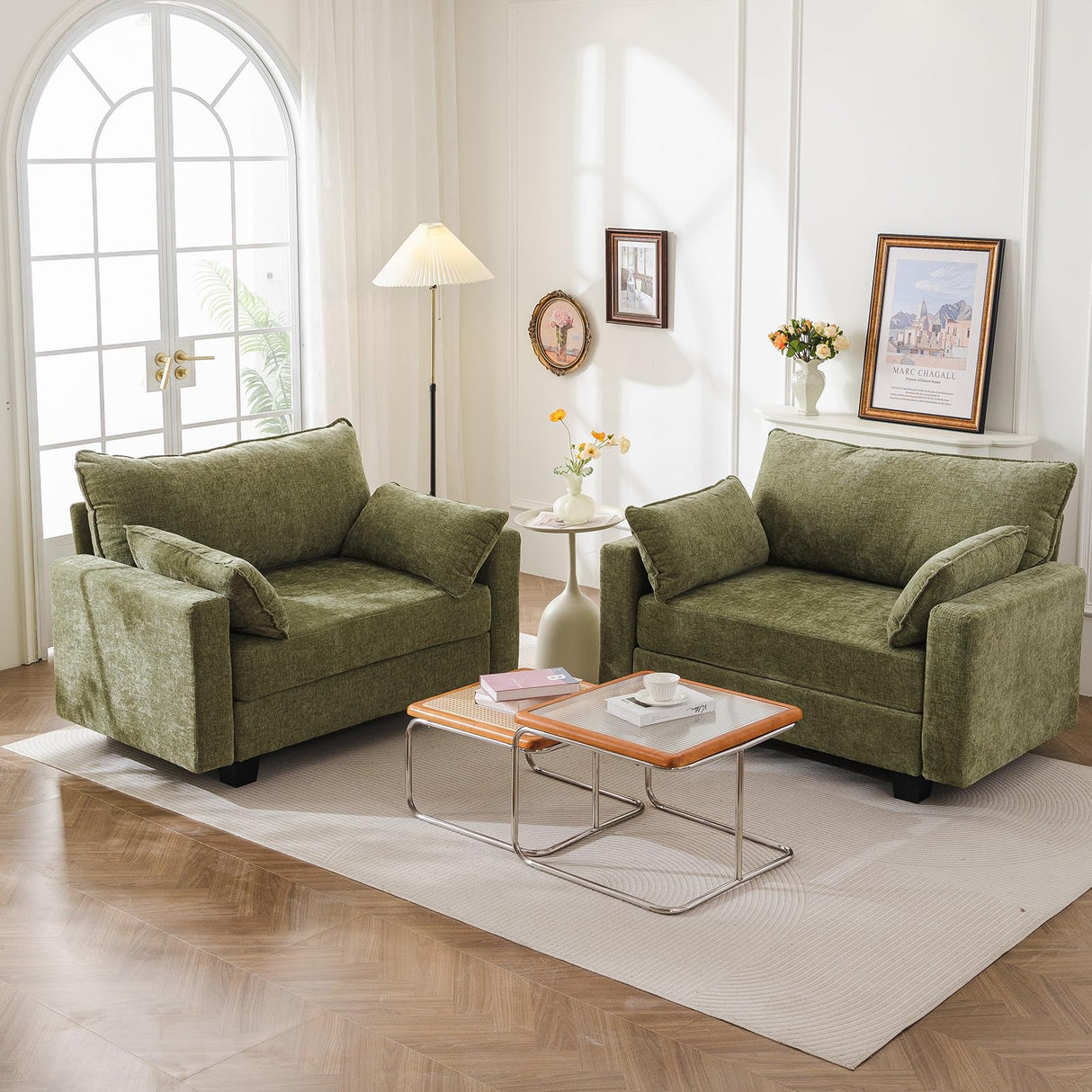 liuyefisher 53'' Loveseat Sofa with All Seats Storage, Modular Sectional Couch with Deep Seat,Oversized Comfy Couch with Throw Pillows,Single Sofa Chair for Living Room,Bedroom,Chenille,Green liuyefisher
