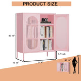 Fumedo 2 Mesh Door Metal Storage Cabinet for Bed Room,Living Room,Home,Hotel,Office,Garage,Kitchen,3-Tier,2 Removable Shelves (Mesh Door Cabinet, Pink) Fumedo