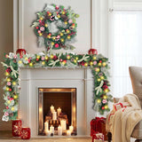 WANNA-CUL Pre-Lit 6 Feet/ 72 Inch Christmas Garland with Lights for Front Door Red White Christmas Mantel Garland Decoration with Ball Ornaments,Candy Canes,Eucalyptus Leaves, Battery Operated 30 LED WANNA-CUL