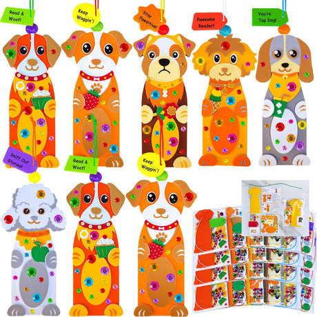 Winlyn 24 Sets Kids Crafts Kits DIY Dog Bookmark Ornaments Decorations Art Set Pet Arts Crafts Foam Stickers for Summer Camping Party Favors Reading Rewards Art Project Classroom Birthday Activities Winlyn