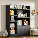 DIYART Black Kids Bookshelf, Kids Bookcase with 7 Cubbies and 2 Cabinets, Freestanding Book Storage Shelves for Bedroom, Playroom, Hallway DIYART