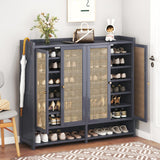 sasygfi Bamboo Shoe Storage Cabinet with Doors, 8 Tier Freestanding Shoes Heels Sneakers Shoe Rack Shelf for 36-40 Pairs, Entryway Shoe Cabinet with Drawers for Hallway Living Room (Grey, 8th floor) sasygfi