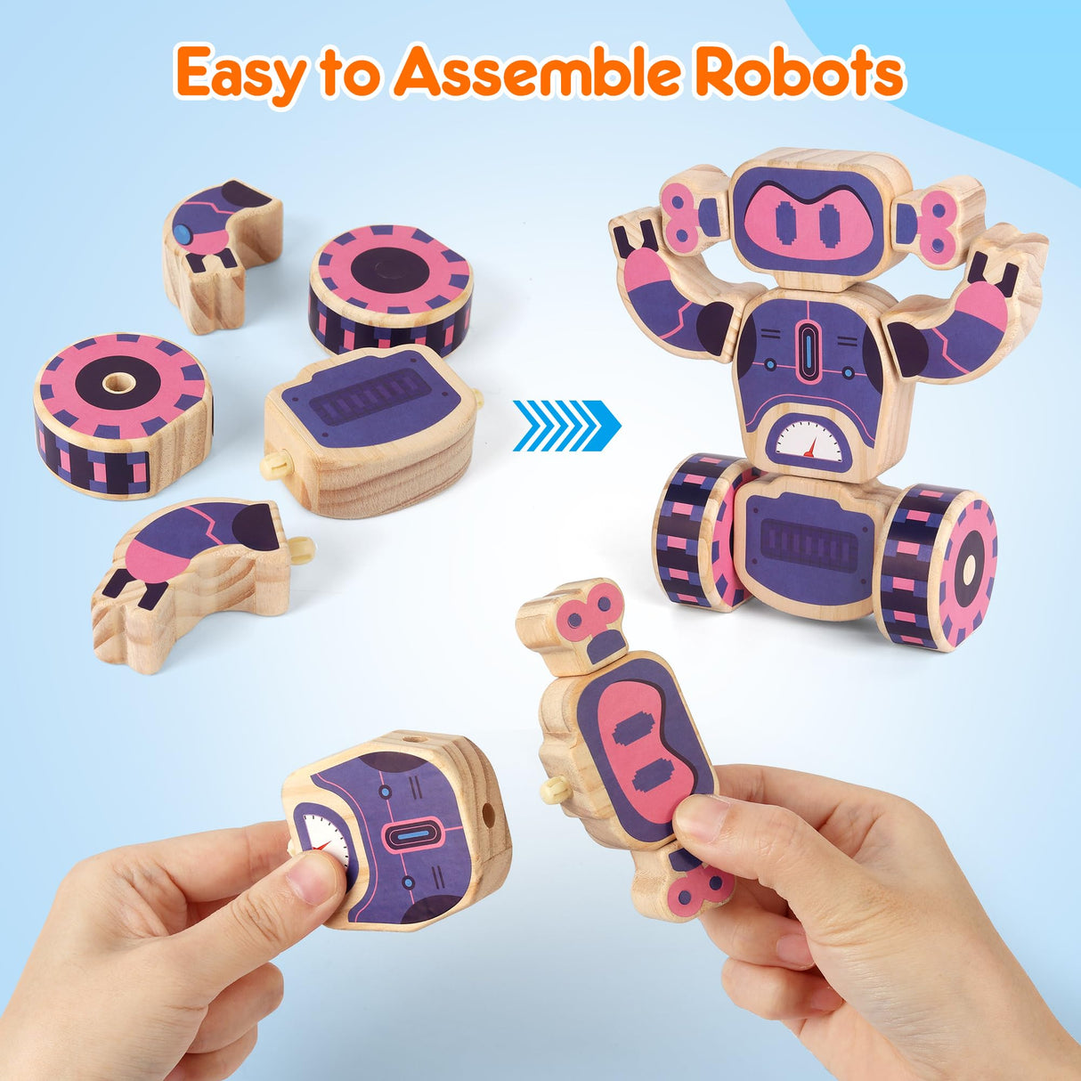 Mocoosy 4 Wooden Robot Toys for Kids Ages 3-5, Building & Painting Your Own Robot Craft Kit with Paints and Stickers, Wood Robot Painting Art Supplies Educational Gift for 6 8 10 12 Years Old Mocoosy