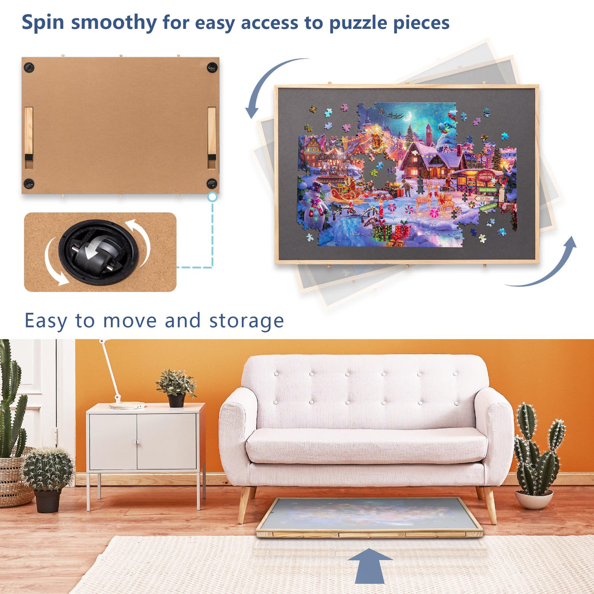 Lavievert 2-in-1 Tilting & Rotating Puzzle Board with 6 Colored Drawers & Cover, Portable Jigsaw Puzzle Table for Adults, Wooden Swivel Puzzle Plateau with Non-Slip Tabletop for Up to 1500 Pieces LAVIEVERT