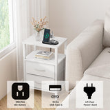 TUTOTAK End Table with Charging Station, Side Table with 2 USB Ports and Outlets, Nightstand with Cloth Drawer, Set of 2, Couch Table, White TB01BW067 TUTOTAK
