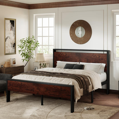 Allewie Queen Size Heavy Duty Platform Bed Frame with Elegant Wooden Headboard and Footboard in Mahogany - WoodArtSupply