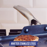 Blue Diamond 11" Griddle Pan, Diamond Infused Healthy Ceramic Nonstick, PFAS and PFOA-Free, Dishwasher Safe, Oven Safe, Even Heating, Metal Utensil Safe, Warp Control, Blue Blue Diamond