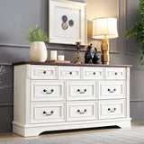 BOSHIRO Farmhouse 10 Drawers Dresser, Dressers for Bedroom, 59" Wide Wood Rustic Chest of Drawers with Carved Pilasters, Storage Organizer, Living Room, Hallway, Antique White BOSHIRO