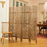 Svimi 5.75Ft Room Divider Wood Carved Wall Divider Indoor Folding Portable Partition Screen for Home Office Garden Terrace - 4 Panel (Antique Brown) Svimi
