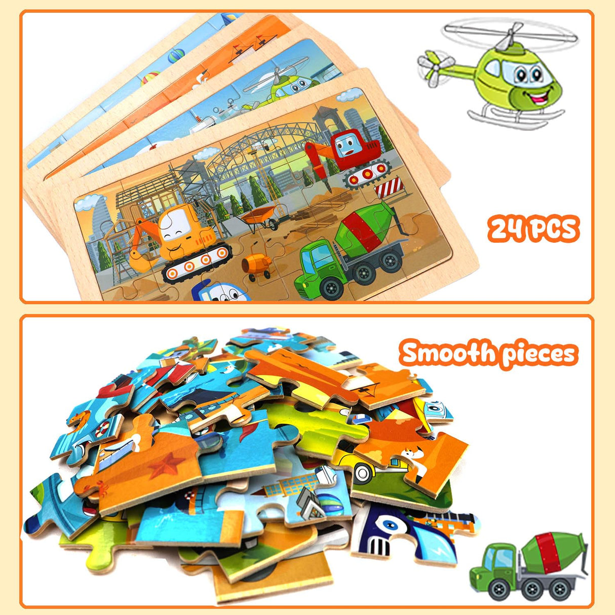 Puzzles for Kids Ages 4-6,24 Pieces Wooden Puzzles for Toddlers Ages 3-5 4-8 3 4 5 6 3-4 Year Olds.4 Pack Car Puzzle Set Children Jigsaw Puzzles for Boys and Girls Educational Learning Toys DQRRZ