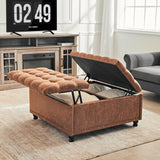 Redlife 35 Inch Large Square Storage Ottoman Bench, Storage Ottoman Coffee Table Large Square Ottoman with Storage Lift Top Tufted Storage Ottoman for Living Room (Brown Leathaire) Redlifeᅟᅠ