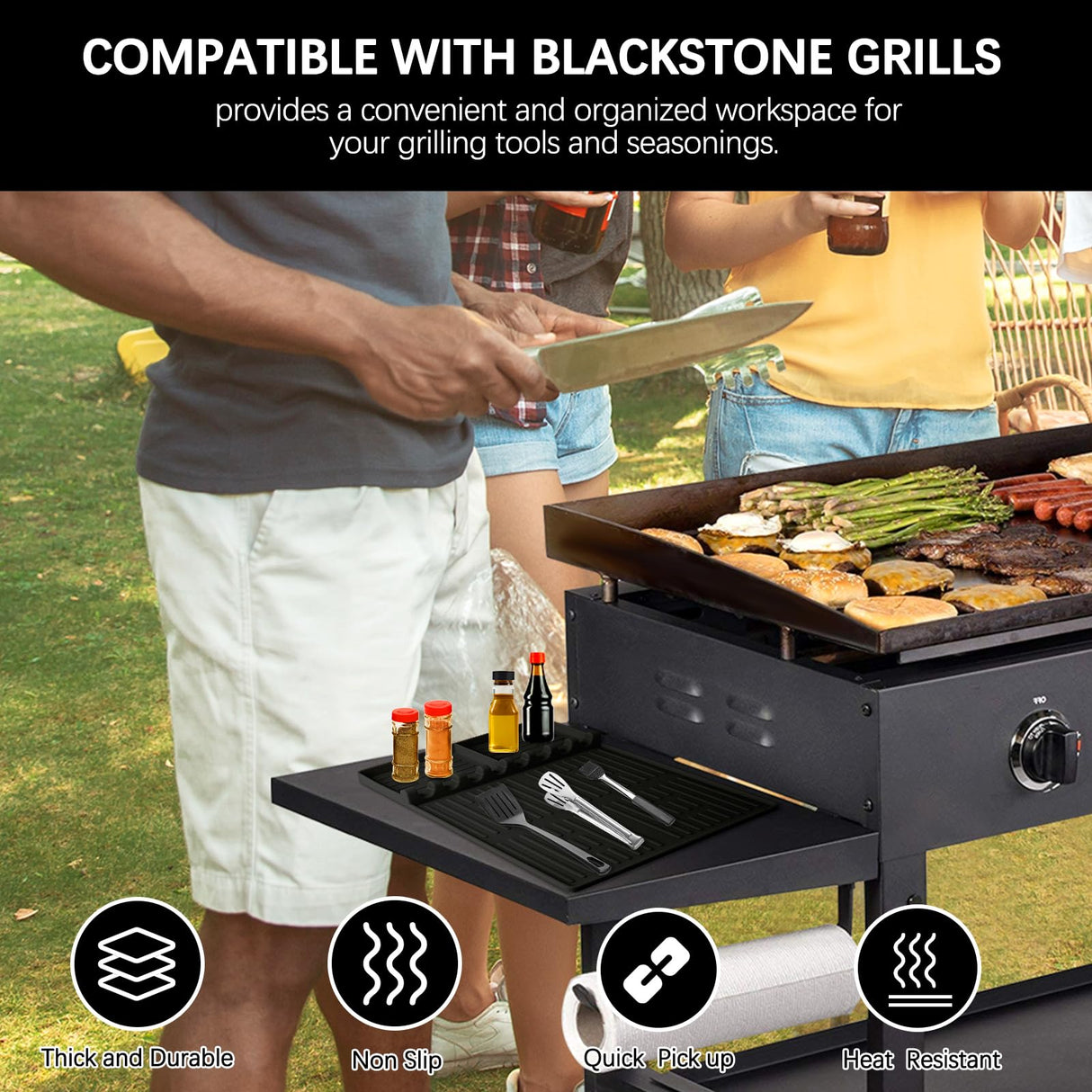 LittlesJoy Silicone Grill Barbeque Mat Fit for Blackstone,Large Spatula Tools Mat with Drip Pad, Silicone Griddle Mat for Outdoor Cooking, Kitchen Counter(Dark Grey) LittlesJoy