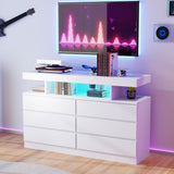 BEWISHOME White Dresser for Bedroom with Charging Station and LED Lights, 6 Drawer Dresser Chests of Drawers, Wood Dresser for Closet, Modern Wide Dresser with Open Space, TV Stand, White KCG02W BEWISHOME