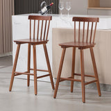 Janoray 26 Inch Bar Stools Set of 2 Windsor Barstools Farmhouse Wooden Counter Height Barstool with Spindle Back Armless Barchair for Kitchen Island/Pub/Cafe/Outdoor, Walnut Janoray