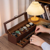 ProCase Watch Box for Men, 6 Slot Watch Display Case with Drawer, Mens Watch Case With Glass Lid, 2-Layer Jewelry and Watch Storage Watch Holder Organizer for Men Women -6 Slot, Espresso ProCase