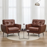 TYBOATLE Accent Chairs Set of 2, Comfy Modern Living Room Brown Leather Reading Accent Chairs Tufted Mid Century Arm Chair Small Salon Chair for Office Bedroom (2, Brown) TYBOATLE
