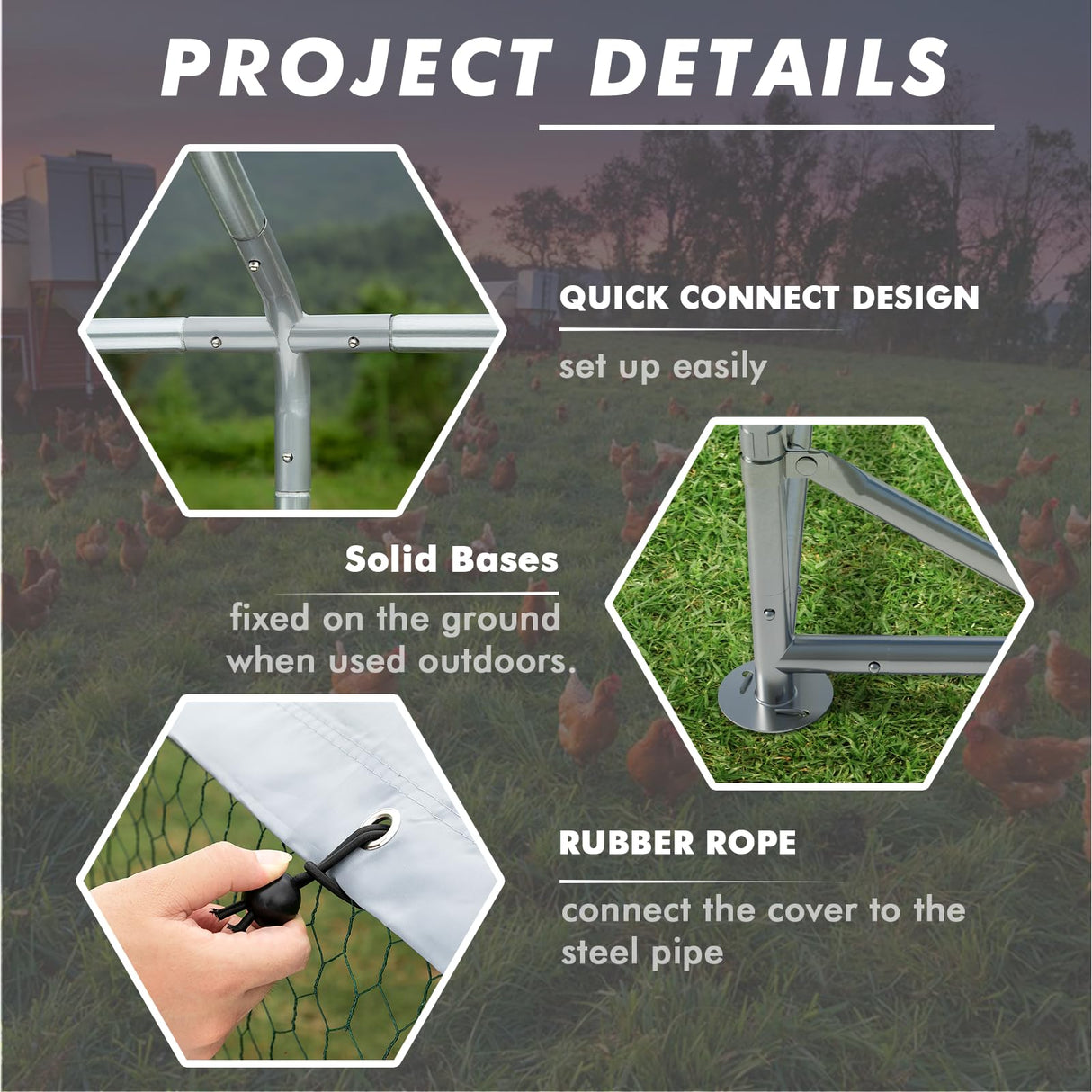 LEMBERI Metal Chicken Runs for Yard, Spire-roof Large Walk in Chicken coop cage for Outside,Galvanized Rabbits Duck Run and coops,Chicken Pen with Waterproof Cover for Outdoor,Backyard and Farm LEMBERI