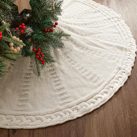 LimBridge Knitted Christmas Tree Skirt: 48 Inches Cream White Tree Skirt, Braided Cable Knit Thick Rustic Christmas Tree Decorations, Farmhouse Christmas Decor Xmas Holiday Home Party Decorations LimBridge