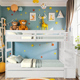 NicBex Twin Over Twin Bunk Beds with Twin Trundle, Kids Bunk Beds Twin Size Loft Bed Frame with Trundle & Stairway Storage Function & Wood Slats Support, Wood Twin Loft Bed for Kids Loft, White NicBex