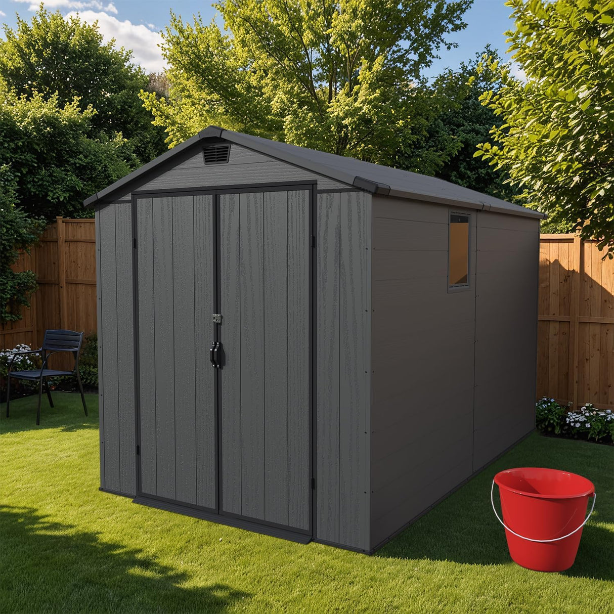 Patiowell 6 x 10 FT Outdoor Plastic Storage Shed with Floor - Lockable Resin Tool Shed, 2 Windows, Easy Assembly for Garden/Backyard (Dark Grey) Patiowell