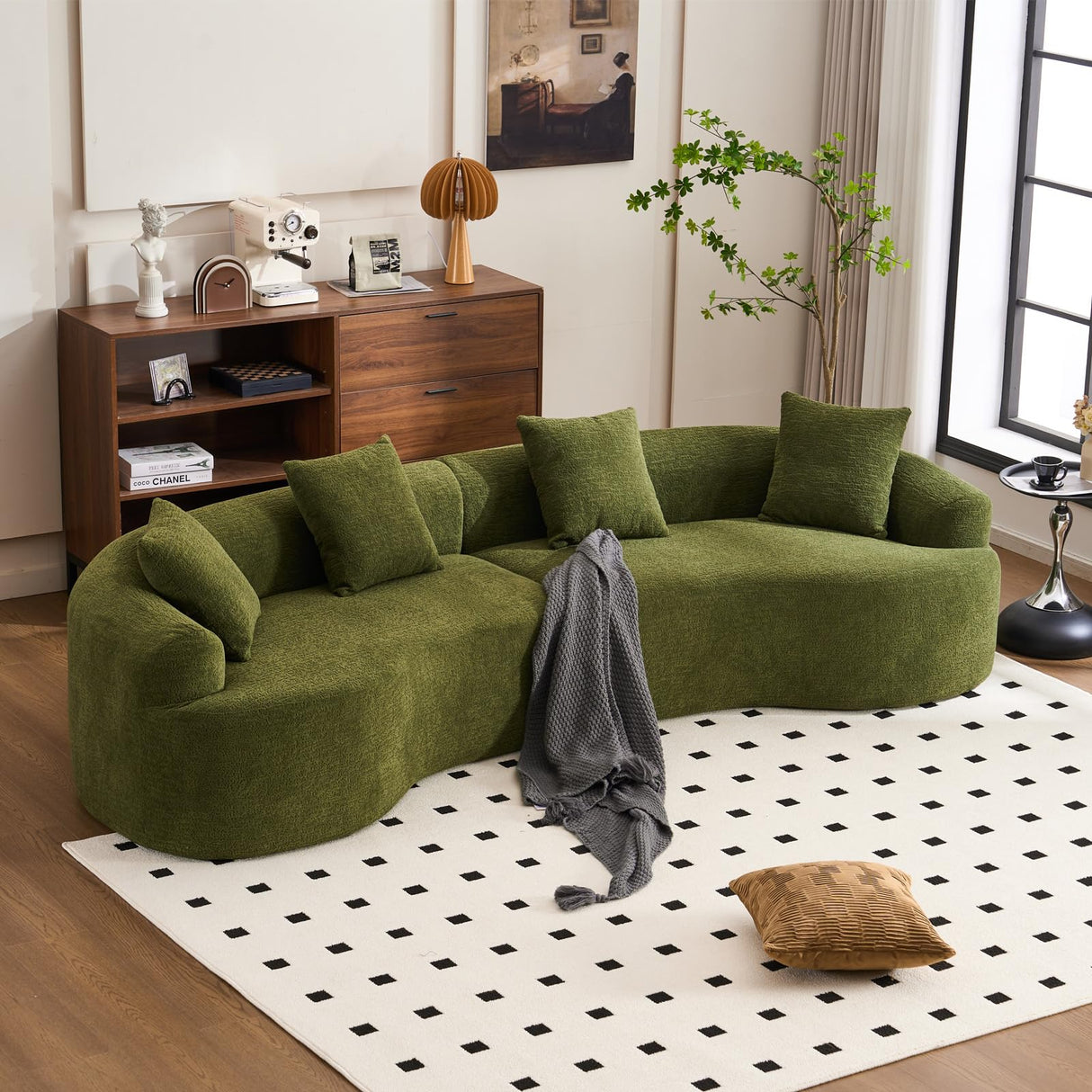 Quorflax 110.2" Curved Sectional Sofa,Luxury Wood Grain Chenille Fabric, Oversized Sectional Sofa,Compression Curved Couch for Living Room,No Assembly Needed (Green, 110.2 Inch) Quorflax