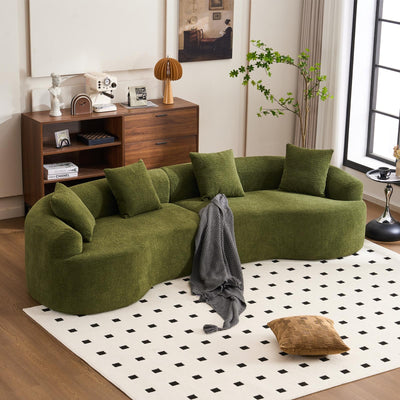 Quorflax 110.2" Curved Sectional Sofa,Luxury Wood Grain Chenille Fabric, Oversized Sectional Sofa,Compression Curved Couch for Living Room,No Assembly Needed (Green, 110.2 Inch)