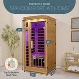 LifePro 1 Person Far Infrared Sauna for Home - Home Sauna, Tempered Glass Door, Oxygen Ionizer, & 7 Chromotherapy Lights for Indoor Sauna - Canadian Hemlock Wood Dry Sauna with Bluetooth Sound System LifePro