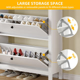 DWVO Narrow Shoe Cabinet with 2 Flip Drawer Slim White Shoe Storage Cabinet with Drawer, Adjustable or Removable Hidden Shoe Rack Free Standing Shoe Cabinet Organizer for Entryway, Hallway DWVO