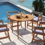 Tangkula 5 Piece Patio Dining Set for 4, Outdoor Solid Wood Round Table with Cushioned Chairs, for Deck, Lawn, Garden and Poolside Tangkula