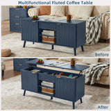 LEYAOYAO 48" Fluted Lift Top Coffee Table with Hidden Storage & Adjustable Shelves, Lifting Tabletop Large Rectangular Coffee Tables, Mid Century Modern Wood Center Table for Living Room, Nave Blue LEYAOYAO