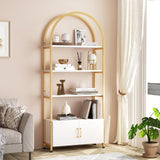 Garvee Gold Bookshelf, Arched Bookcase with Studry Metal Frame and Quality Board, Modern Book Shelf with 4-Tier Open Shelves for Living Room, Bookshelf with Doors Storage,71.5" Tall Book Shelf Garvee