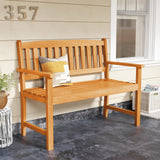 COSTWAY Wooden Bench Outdoor, Sturdy Outdoor Acacia Wood Bench for Garden, Park & Porch, 43”L x 22”W x 34”H, Teak COSTWAY