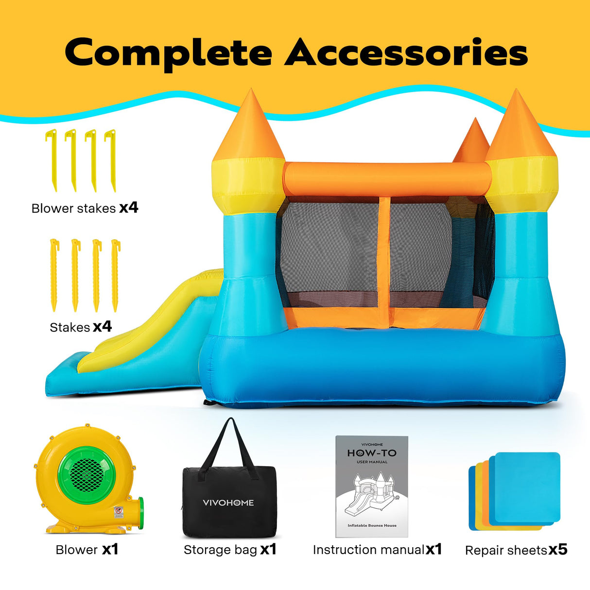 VIVOHOME Small Bounce House for Kids, Jumping Inflatable Bouncy Castle with Slide, 12x8 FT Inflated Bouncer for Outdoor with Air Blower Included VIVOHOME